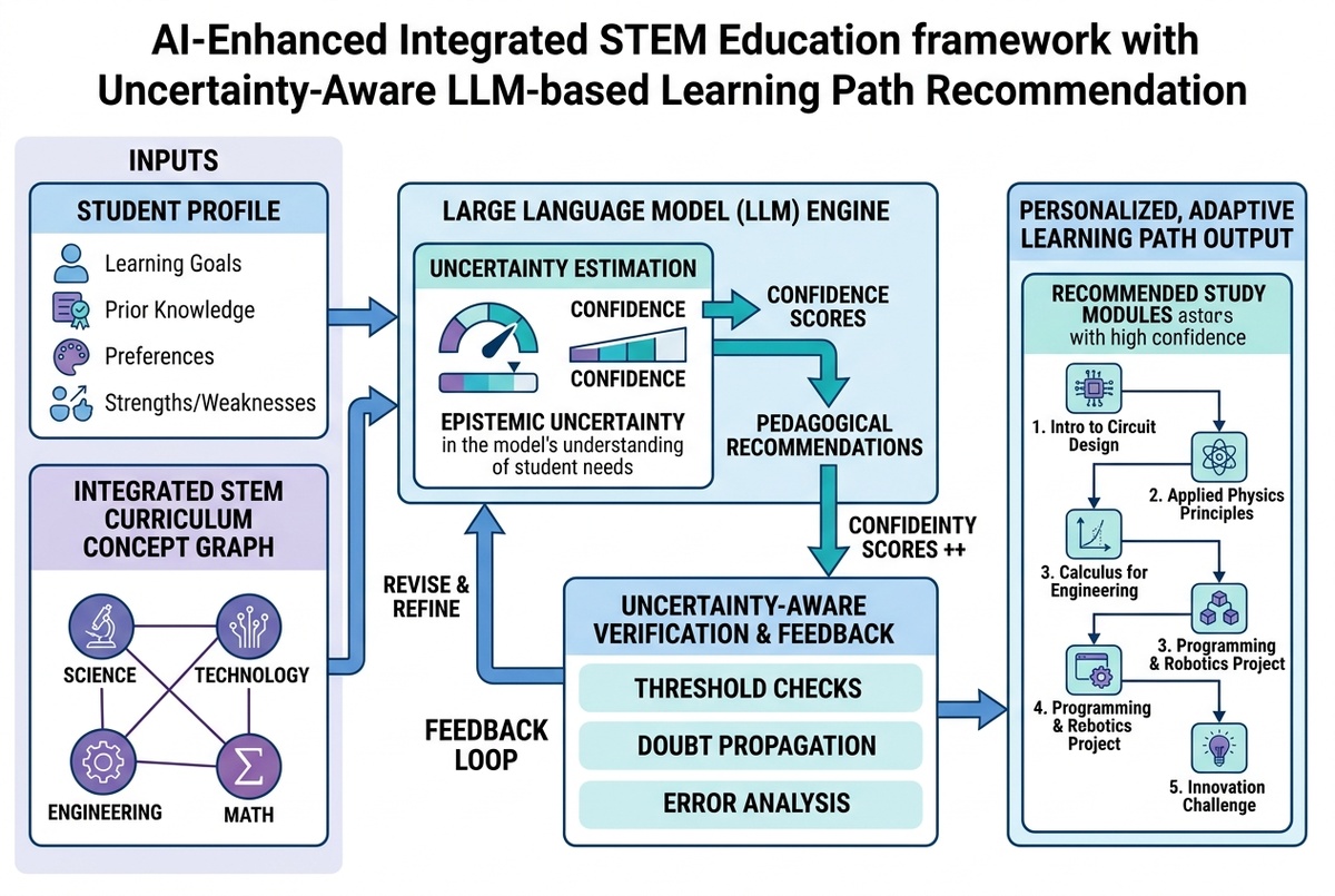 AI-Enhanced Integrated STEM Education: Exploring Uncertainty-aware LLM-based Learning Path Recommendation