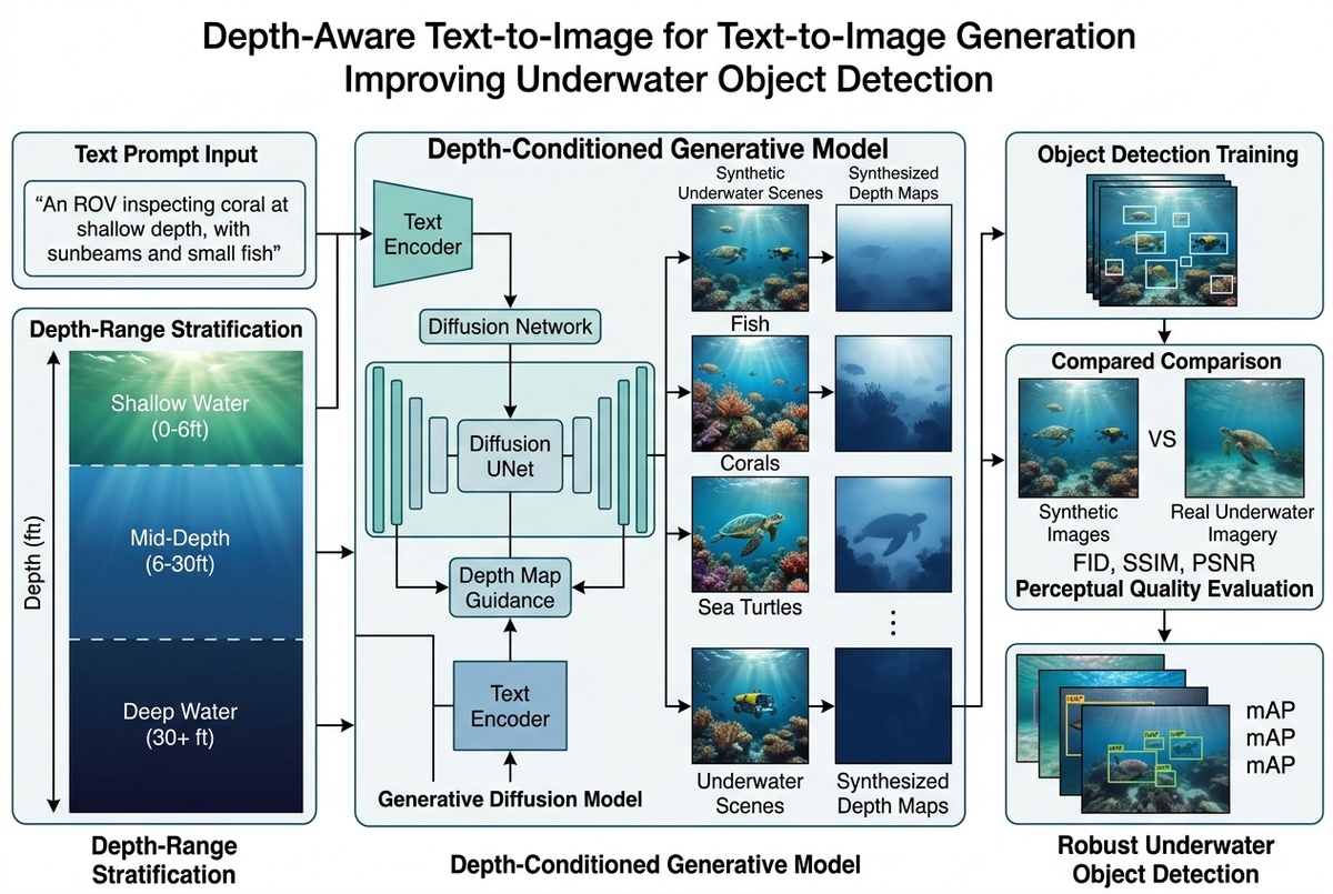 A Systematic Study of Depth-Aware Text-to-Image Generation for Underwater Object Detection